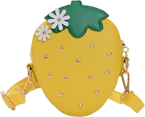 Cute Strawberry Purse with Rivets Crossbody Shoulder Bag for Little Girls, Girls Kids Small Coin Pouch Wallet (Yellow)