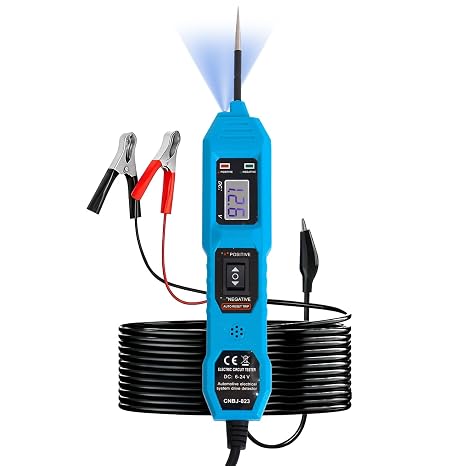 Power Circuit Probe Tester, 6V-24V DC Automotive Car Electric Fuse & Voltage Tester with LED Test Light, HD LCD Readout, Overload Protection, Short Circuit Finder with 14.7FT Cable
