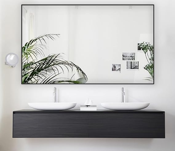 Thin Frame Rectangular Bathroom Mirrors for Wall, 40x24 Inches, Black