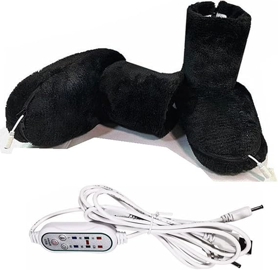 Plush Warm Electric Slipper, Foot Warmer Electric Heating Boot, Electric Foot Warmer for Men and Women with Cold Feet, USB Feet Warmer Fast Heating Pad with 3 Heat Levels 3 Timers(Color:Black)