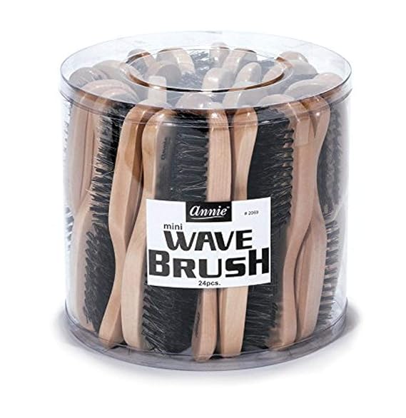 Annie Mini Wave Brush - 100% Reinforced Boar Bristle, Wooden Handle - Smooths Thick Hair, Distributes Natural Oils, and Promotes Healthy Shine for Men & Women - 24 Count