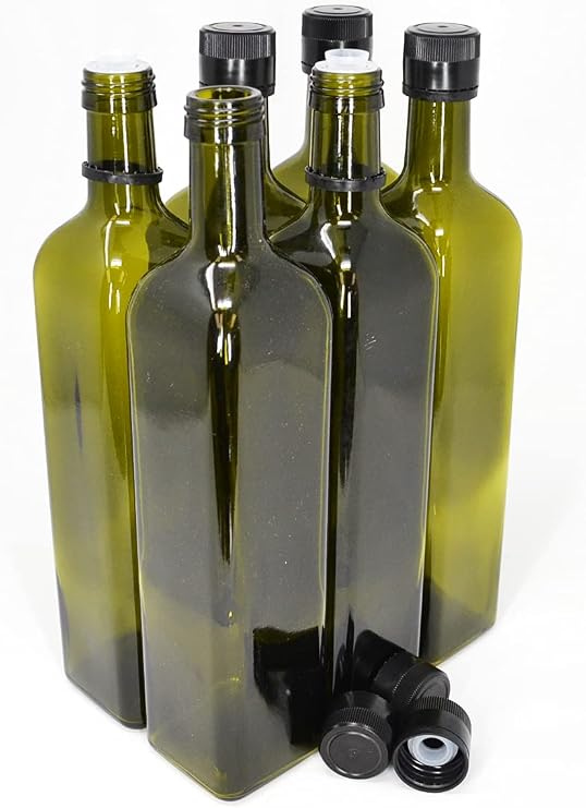 nicebottles オリーブオイルボトル キャップ&注ぎ口付き グリーン 750ml 6個パック