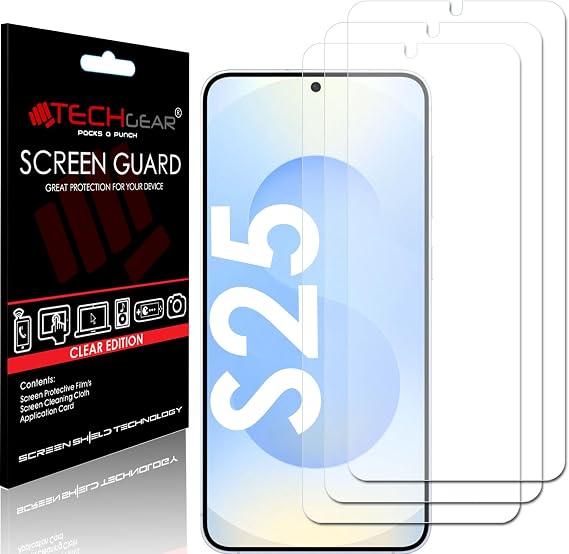 TECHGEAR Screen Protectors [3 Pack] for Samsung Galaxy S25 5G, CLEAR LCD Screen Protectors Cover Guards