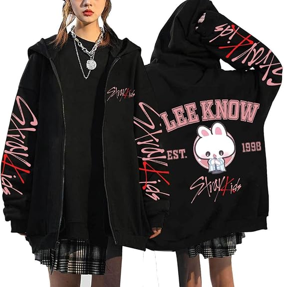 Y2K Hoodie with Zip Cute BangChan Lee Know Changbin Hyunjin Han Felix Seungmin I.N Motifs Unisex Harajuku Streetwear