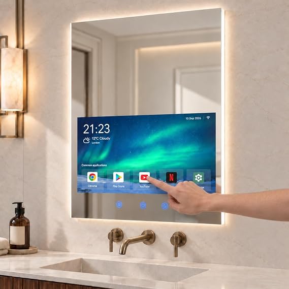 Haocrown Smart Bathroom Mirror, 60x80cm, 21.5in Touchscreen, Side-Lit LED