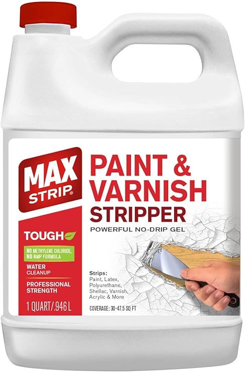 Max Strip Paint & Varnish Stripper 32oz - Paint Stripper for Multiple Layers of Acrylic, Latex, Oil & Water-Based Paints, varnishes. for Wood, Metal, Masonry, Plaster, Tile, molding.
