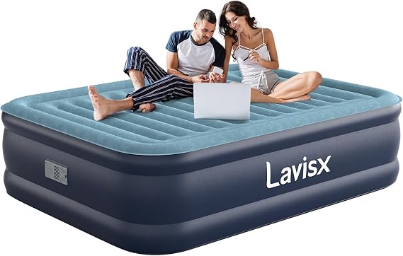 Lavisx Queen Air Mattress 18 with Built in Pump, 2 Mins High Speed Inflation Luxury Auto Stop Pump Blow Up Mattress Comfort Air Bed, Colchones Inflables