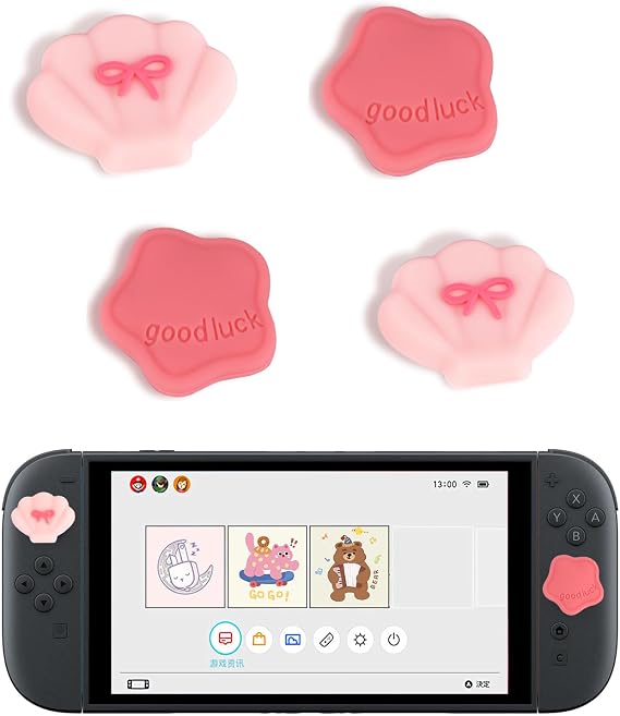DLseego 4PCS Thumb Grips Designed for Nintendo Switch 2 2025,Soft Silicone Handle Analog Controller Protective Anti-Slip Cover Button Joy-C Joystick Caps Covers,Five-Pointed Star,Shell- Pink