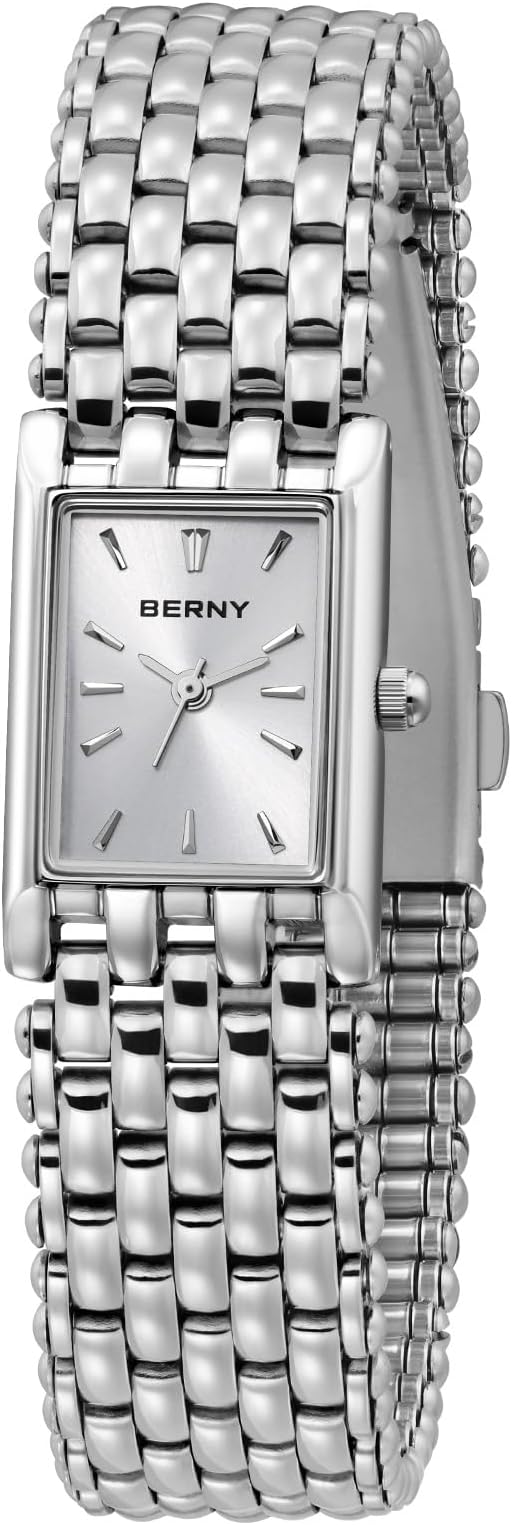 BERNY Women's Watches Elegant Women's Quartz Watches Stainless Steel Band Women's Small Silver Watch Casual Fashion Bracelet Tools Included