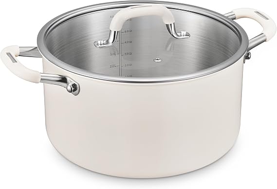 BEZIA 6QT Fully Clad 3-Ply Stainless Steel Stock Pot with Lid, Cooking Pot