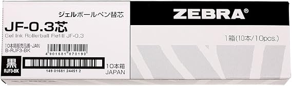 Zebra B-RJF3-BK Gel Ballpoint Pen Refill, Sarasa, JF-0.3 Lead, Black, 10 Count