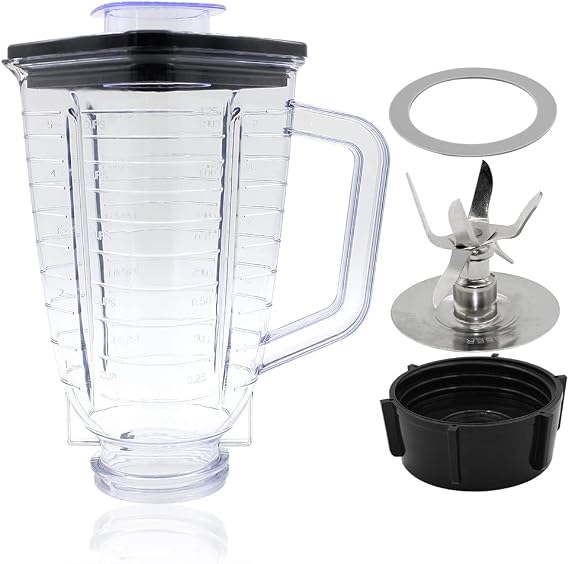 Anbige Replacement parts 5-Cup Square Top Plastic Jar Assembly With 6 Point Fusion Blade, Gasket, Base, Lid. Compatible with Oster Blenders