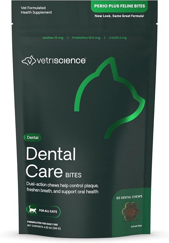 VetriScience Dental Care Chews for Cats, Chicken, 60 Count
