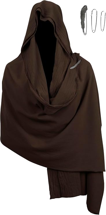 JEGERMIG Mens Renaissance Head Scarf Hood Shawl Shaman Hooded Cloak Cowl Post Apocalyptic Cape Cosplay Costume