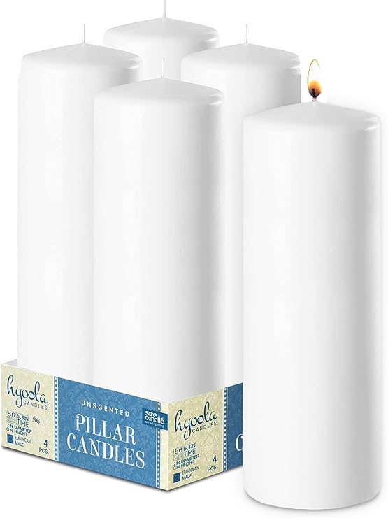 Hyoola White Pillar Candles 2x8 Inch - 4 Pack Unscented Pillar Candles - European Made