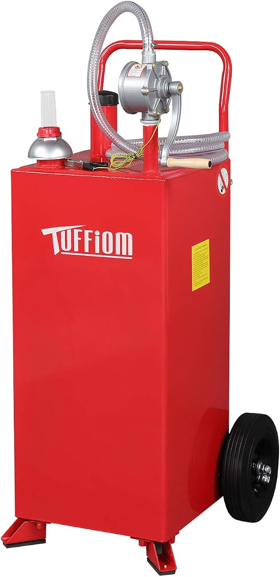 TUFFIOM 30 Gallon Fuel Gas Caddy w/Wheels & Manual Siphon Pump,Portable Diesel Fuel Transfer Storage Tank w/8.9ft Hose,Gasoline Can Container for ATV Car Mowers Tractor Boat