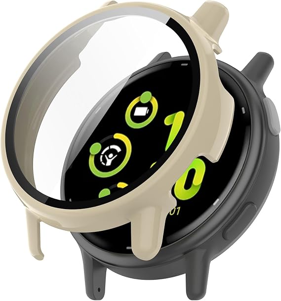 2PACK for Garmin Vivoactive 5 Screen Protector, HD Tempered Glass Vivoactive 5 Case (Beige)