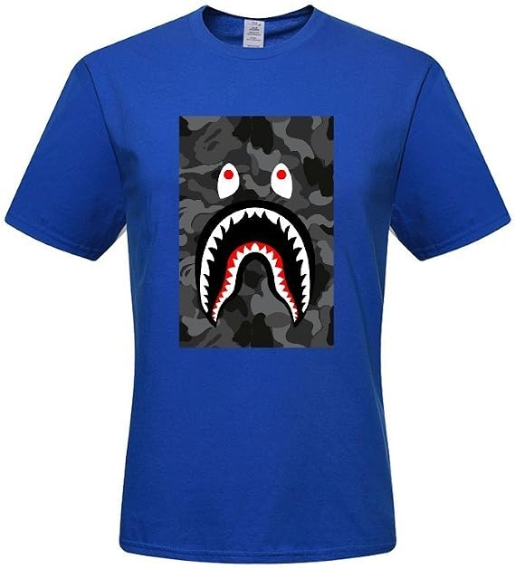 DIY Bape Shark Bomber Men's 100% Cotton Short Sleeve T-Shirt, Blue_2, Medium