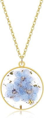 Forget Me Not Necklace - Handmade Pressed Flower Necklaces - Forget-Me-Not Flowers Symbolize True Love And Respect - Great Gift for Women | 18