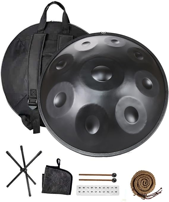 Handpan Drum Steel Hand Pan, 9/10/12 Notes Hand Drum In D Kurd Minor, 432 Hz Handpan Drums Percussion Instrument With Storage Bag, 2 Mallets And Hand Drum Stand(A,9 notes)
