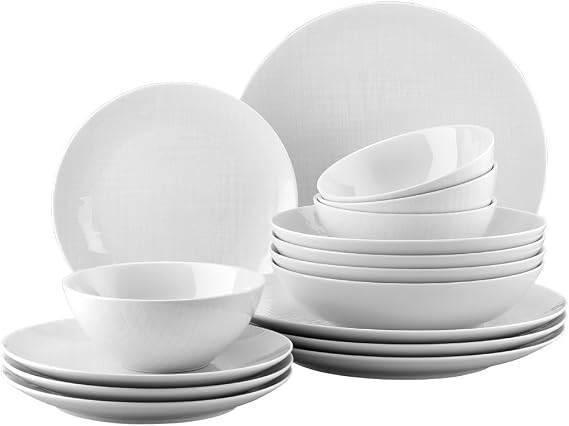 Rosenthal 11770-800001-28370 Mesh Set 16-Piece Set of 4 Plates (Deep 21 cm Flat 21/27 cm) Cereal Bowls 14 cm White