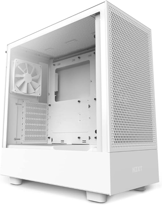 NZXT H5 Flow RGB Compact ATX Mid-Tower PC Gaming Case High Airflow Perforated Front Panel Tempered Glass Side Cable Management 2 x F140 Core Fans 280mm Radiator Support White