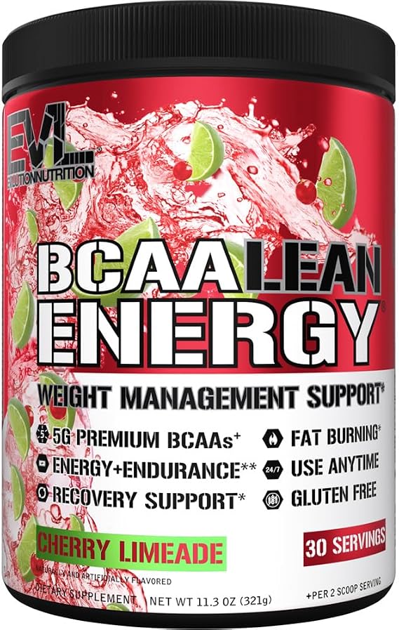 EVL BCAA Lean Energy Powder Amino Acids Supplement - Cherry Limeade | BCAA Amino Acid Formula With Green Tea And Clean Energizers Supports Workout Performance, Recovery And Energy