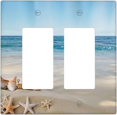 Outlet Covers Summer Beach Starfish Shells 2 Gang Light Switch Cover Plate Double Rocker Switch plate Covers Decorative Wall Plates Electrical GFCI Receptacle for Bathroom Home Decor