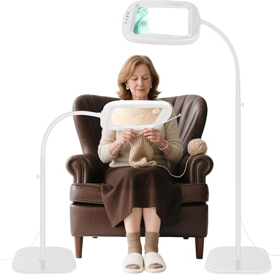 NZQXJXZ 10 x Magnifying Glass with Light and Stand Flexible Swivel Arm Magnifying Light with 60 LEDs 5 Colour Modes Dimmable Brightness Reading Magnifier with Light for Seniors Reading Sewing