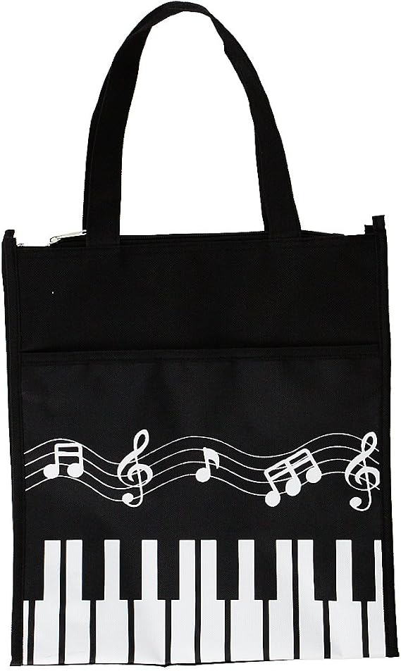 Music Theme Handbag Canvas Piano Keys Tote Bag Reusable Grocery Bag for Shopping