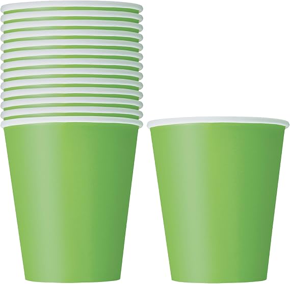 Lime Green Solid Paper Cups - 9 oz (Pack of 14) - Elegant & Eco-Friendly Party Drinkware - Perfect for Birthdays, Showers, Special Celebrations