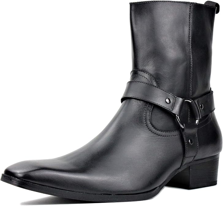 Men's Genuine Leather Ankle Glitter Stylish Fashion Chelsea Casual Walking Dress Boots with Zipper CD-JY015-R