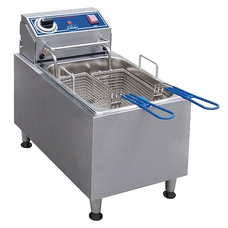 Globe PF10E, 10-Pound Electric Countertop Fryer, 120v, 1700-Watt, Stainless Steel Construction, NSF Certified, Adjustable Thermostat, Includes 2 Nickel-Plated Baskets, Compact for Commercial Kitchens