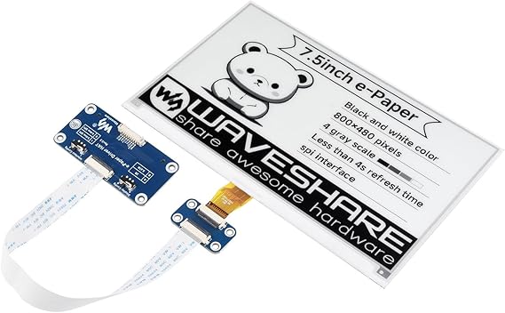 Waveshare 7.5inch E-Ink Display HAT for Raspberry Pi 800480 Resolution with Embedded Controller Communicating via SPI interface Supports Raspberry Pi Series Boards and Jetson Nano