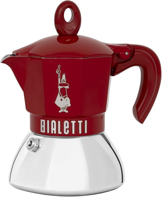 Bialetti - Moka Exclusive Induction: 2 Cups Cooktop Espresso Cooker - 100ml - Red Color - Bottom Chamber: External Stainless Steel Internal Aluminum - Suitable for Induction Cooker Types