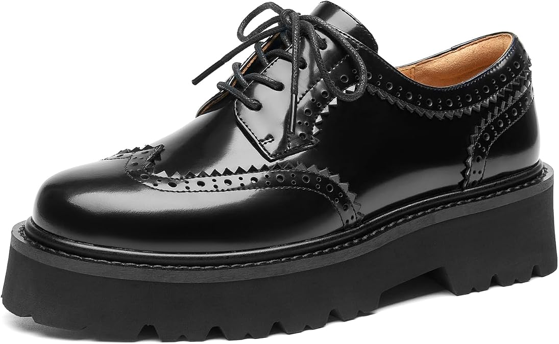 BEAU TODAY Platform Oxfords for Women, Leather Chunky Lug Sole Dress Shoes