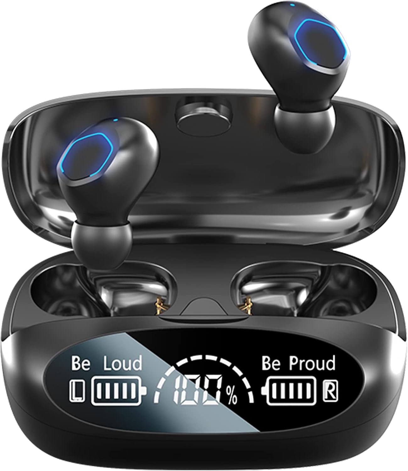 Wireless Earbuds,Bluetooth 5.3 Powerful Bass True Wireless Headphones,IPX7 Waterproof USB-C Button Control HiFi Sound In Ear CVC8.0 Tech Noise Reduction Earphones,One-Step Pairing,LED Display Headset