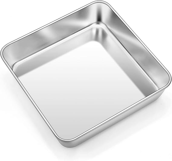 TeamFar 8x8 Baking Pan, Stainless Steel Square Cake Brownie Pan | 8" Baking Pan for Bread Casseroles Lasagna, Fits in Air Fryer Oven for Wedding Christmas Party, Healthy & Dishwasher Safe