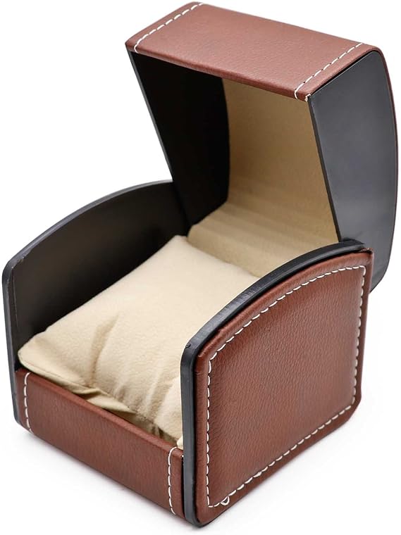 Watch Box Holder Organizer, PU Leather Travel Jewelry Bracelet Storage Gift Case Single Grid, Coffee