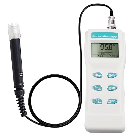 Dissolved Oxygen Meter Data Logger DO Meter with Electrode Portable Digital DO & Temperature Tester with 99 Groups Recording, Dissolved Oxygen Meter Analyzer for Aquarium/Hydroponics/Ponds/Water/Home