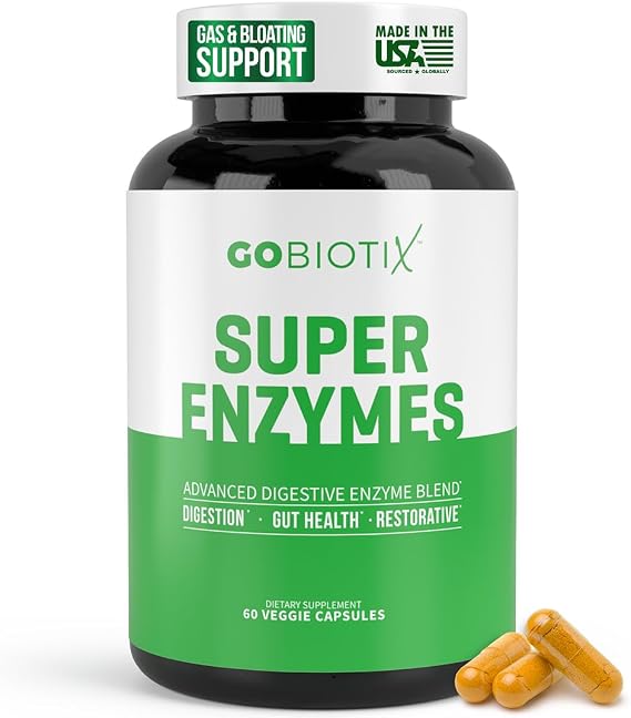 GoBiotix Digestive Enzymes Supplement with Prebiotics and Probiotics for Women and Men - Gut Health, Gluten Digestion, Lactose Absorption, Plant Based Dietary Pills - 60 Capsules