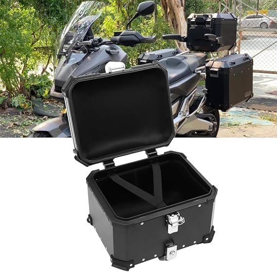 45L Motorcycle Tail Box, Aluminum Trunk, Universal Luggage, Motorcycle Top Case Waterproof (Black)