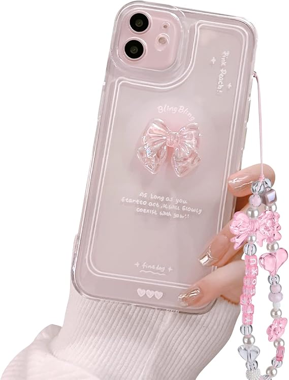 Ownest Compatible for iPhone 12 Cute 3D Pink Bowknot Slim Clear Aesthetic Design Women Teen Girls Camera Lens Protection Phone Cases Cover