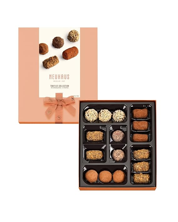Neuhaus Belgian Chocolate Truffle Cocoa Assortment Collection 16 Timeless Neuhaus Truffles Classic Butter, Extra Dark, Waffle, Cappuccino and Speculoos