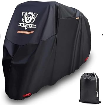 XYZCTEM Motorcycle Cover -Waterproof Outdoor Storage Bag, Made of Oxford Material, Fits up to 116" Harley Davison and All Motors Black& Lockholes& Professional Windproof Strap