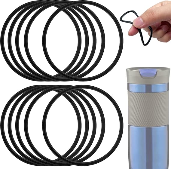 10 Pcs Replacement Rubber Lid Seals Compatible with Contigo Byron Travel Mug 16 & 20 oz, Silicon Leak-Proof Gasket Rubber Seal Ring, Replacement Lid Gasket for Contigo Snapseal Byron Travel Mug, Black