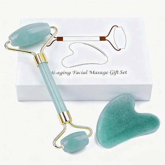 Jade roller and gua sha、フェイシャルローラー、女性用スキンケアツール、セルフケアギフト、顔、目、ネックマッサージャー、小じわ、しわ、アベンチュリン、オパール、ローズクォーツ