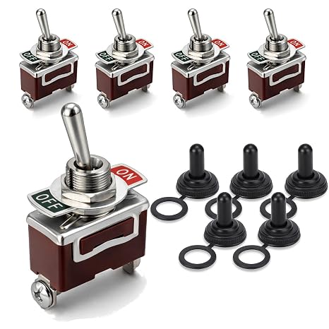 MGI SpeedWare Latching Metal Toggle Switch with Waterproof Cover | 20 Amp at 12VDC 125VAC | SPST ON/Off, 5-Pack