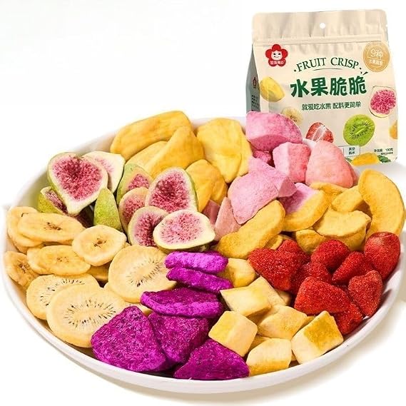 9 Combinations of Freeze-dried Fruit Crisps (100g/Bag): Strawberry, Banana, Mango, Kiwi, Pitaya, Fig, Yellow Peach, Peach, Pineapple. Fruit Snacks, Casual Snacks (2 bag)