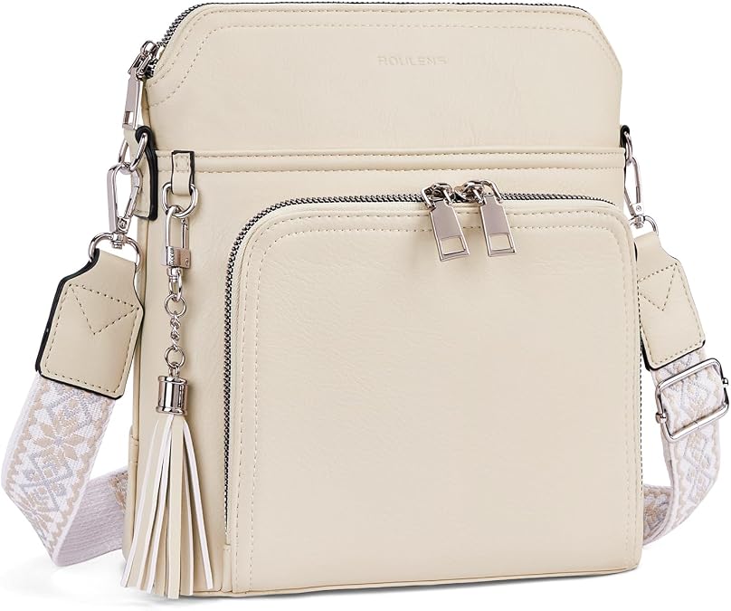 Roulens Crossbody Purse for Women Vegan Leather Medium Crossbody Wallet Bag for Travel Women Shoulder Handbags with Tassel